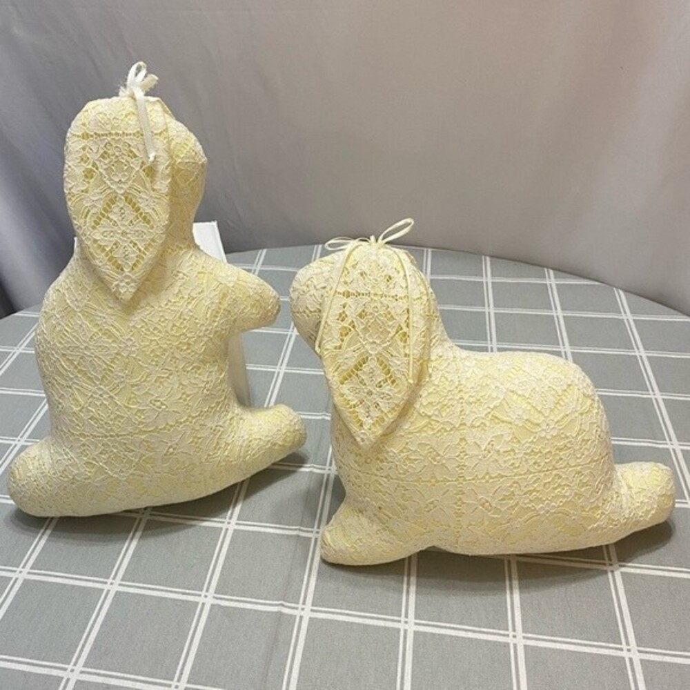 OOAK Vintage Handmade Easter Spring Bunny Rabbit Yellow White Lace Stuffed Plush